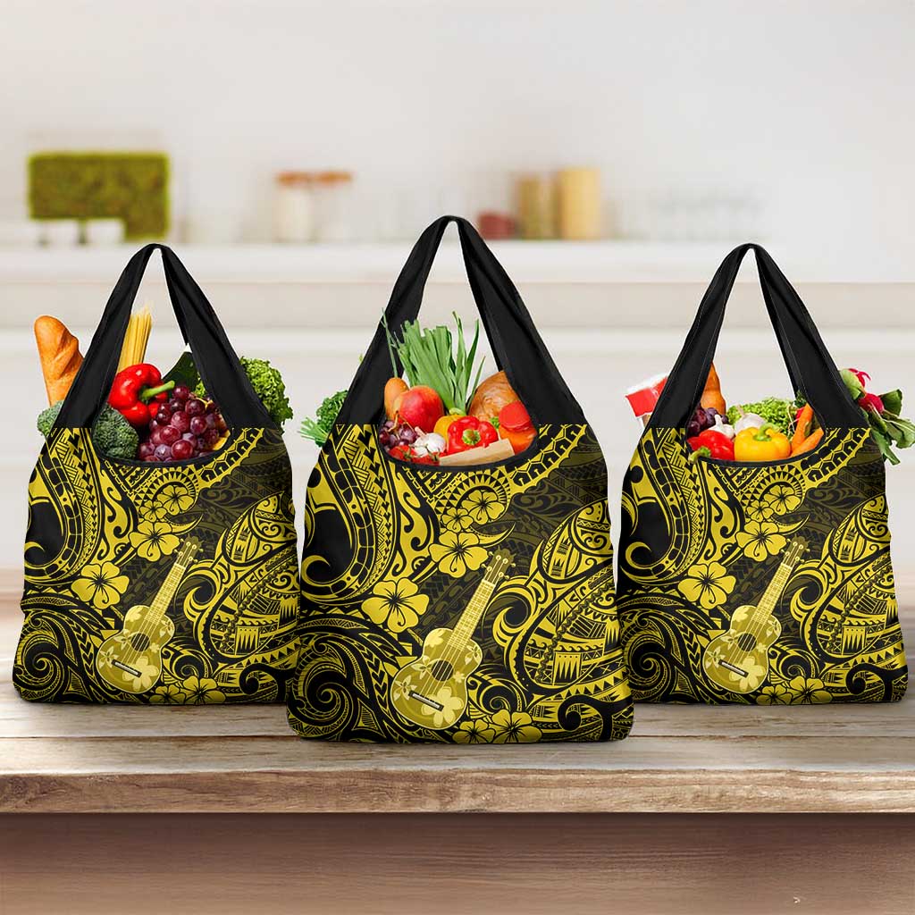 Hawaii Ukulele Grocery Bag Polynesian Pattern Yellow Version LT01 3-pack One Size Yellow - Polynesian Pride