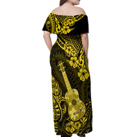 Hawaii Ukulele Off Shoulder Maxi Dress Polynesian Pattern Yellow Version LT01 - Polynesian Pride
