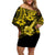 Hawaii Ukulele Off Shoulder Short Dress Polynesian Pattern Yellow Version LT01 Women Yellow - Polynesian Pride