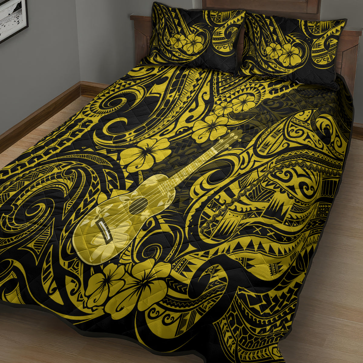 Hawaii Ukulele Quilt Bed Set Polynesian Pattern Yellow Version LT01 - Polynesian Pride