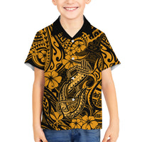 Hawaii Fish Hook Kid Hawaiian Shirt Polynesian Pattern Gold Version LT01 Kid Gold - Polynesian Pride