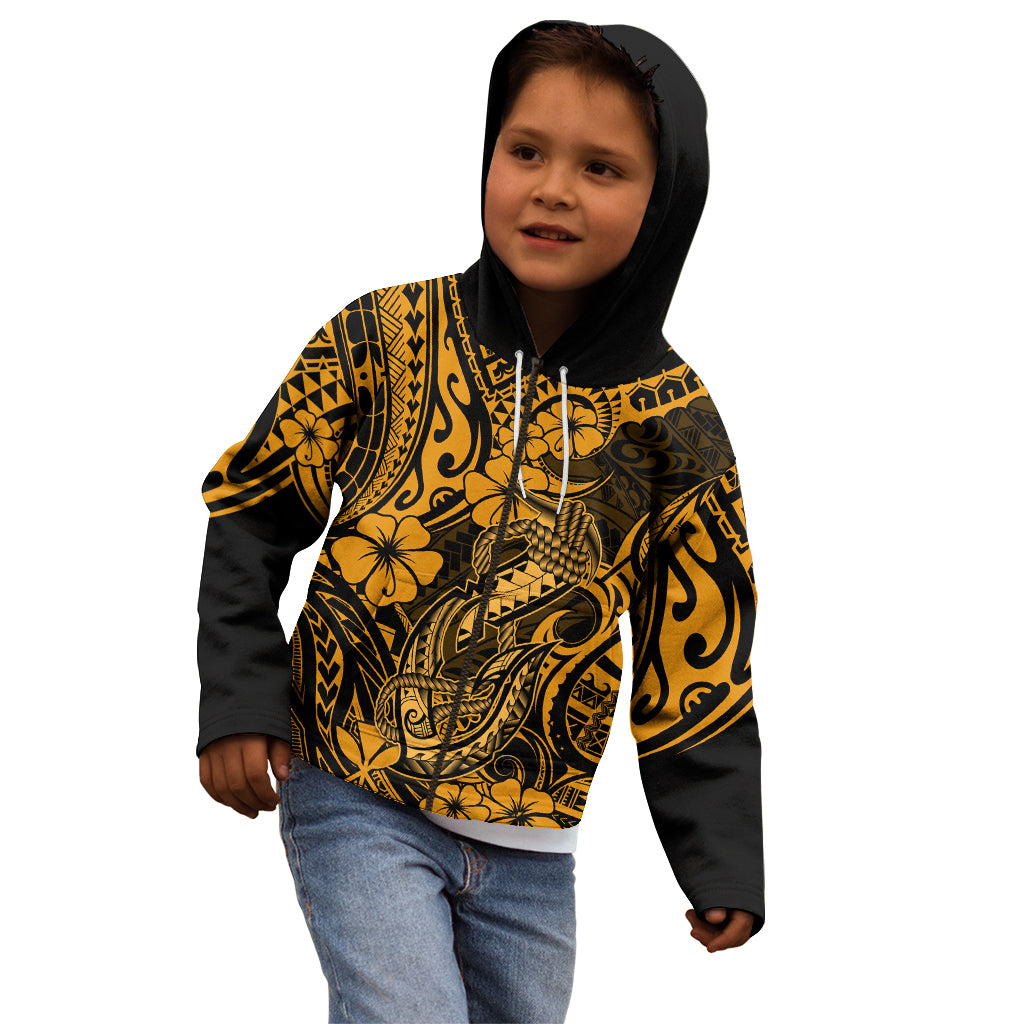 Hawaii Fish Hook Kid Hoodie Polynesian Pattern Gold Version LT01 - Polynesian Pride