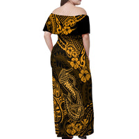 Hawaii Fish Hook Off Shoulder Maxi Dress Polynesian Pattern Gold Version LT01 - Polynesian Pride
