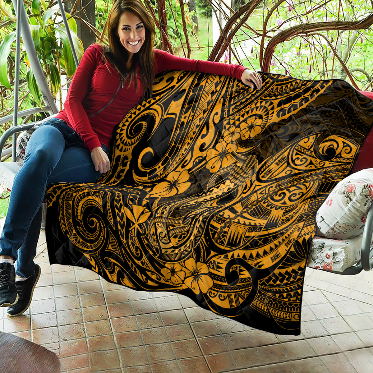 Hawaii Fish Hook Quilt Polynesian Pattern Gold Version LT01 - Polynesian Pride
