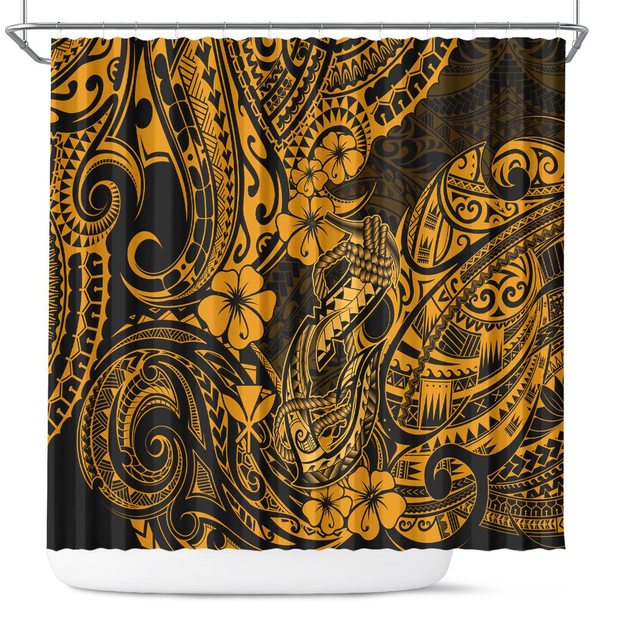 Hawaii Fish Hook Shower Curtain Polynesian Pattern Gold Version LT01 Gold - Polynesian Pride