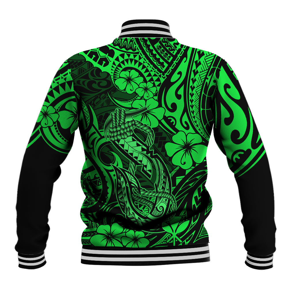 Hawaii Fish Hook Baseball Jacket Polynesian Pattern Green Version LT01 - Polynesian Pride