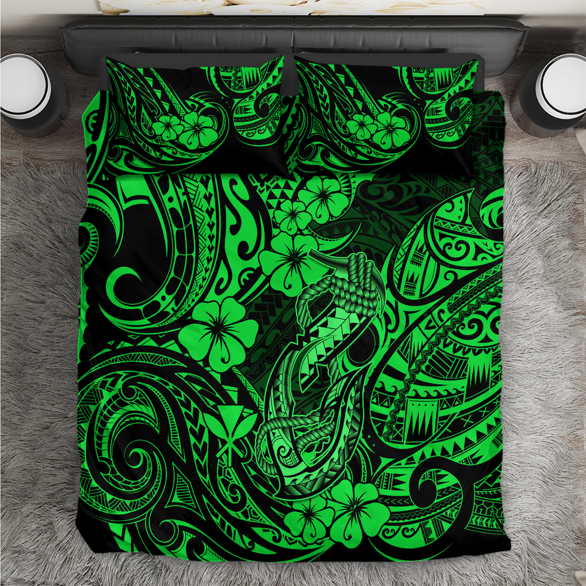 Hawaii Fish Hook Bedding Set Polynesian Pattern Green Version LT01 Green - Polynesian Pride