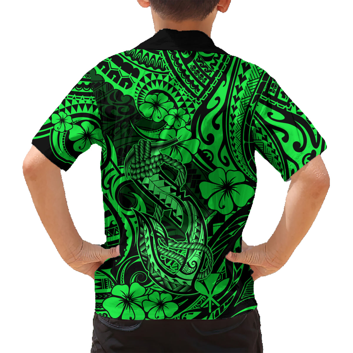 Hawaii Fish Hook Kid Hawaiian Shirt Polynesian Pattern Green Version LT01 - Polynesian Pride