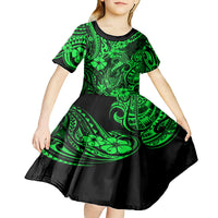 Hawaii Fish Hook Kid Short Sleeve Dress Polynesian Pattern Green Version LT01 - Polynesian Pride