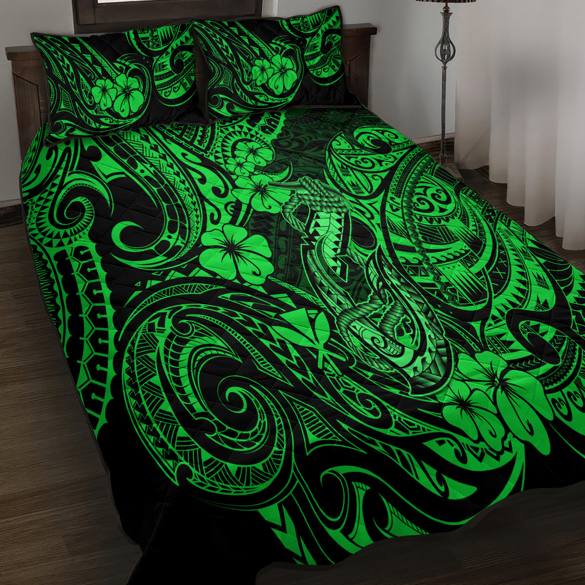 Hawaii Fish Hook Quilt Bed Set Polynesian Pattern Green Version LT01 - Polynesian Pride