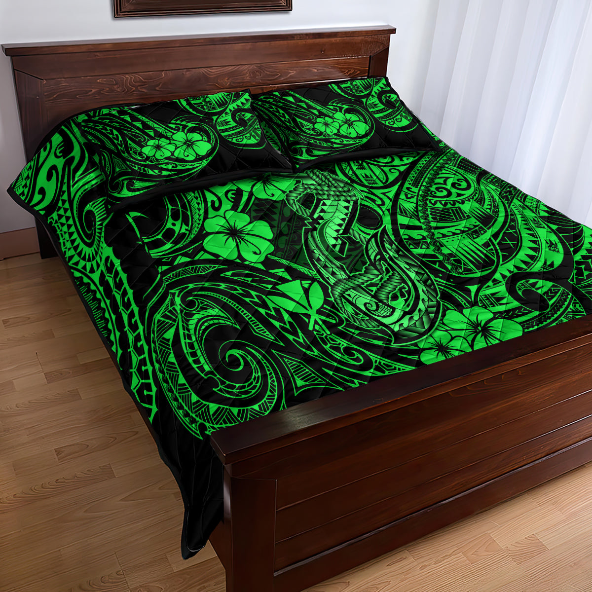 Hawaii Fish Hook Quilt Bed Set Polynesian Pattern Green Version LT01 - Polynesian Pride