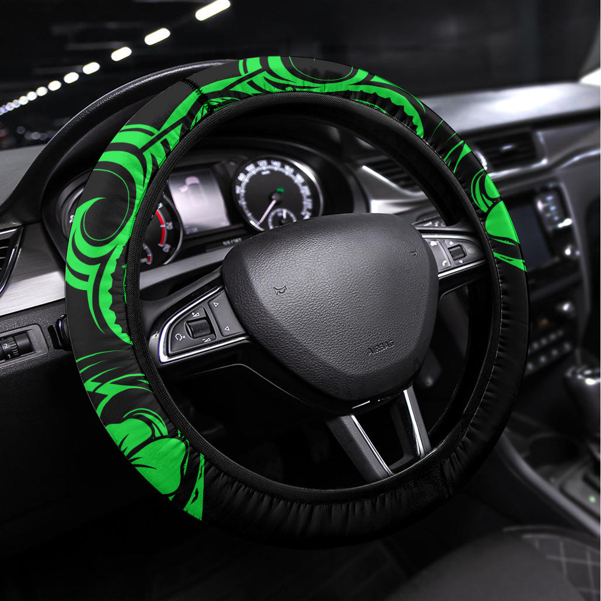 Hawaii Fish Hook Steering Wheel Cover Polynesian Pattern Green Version