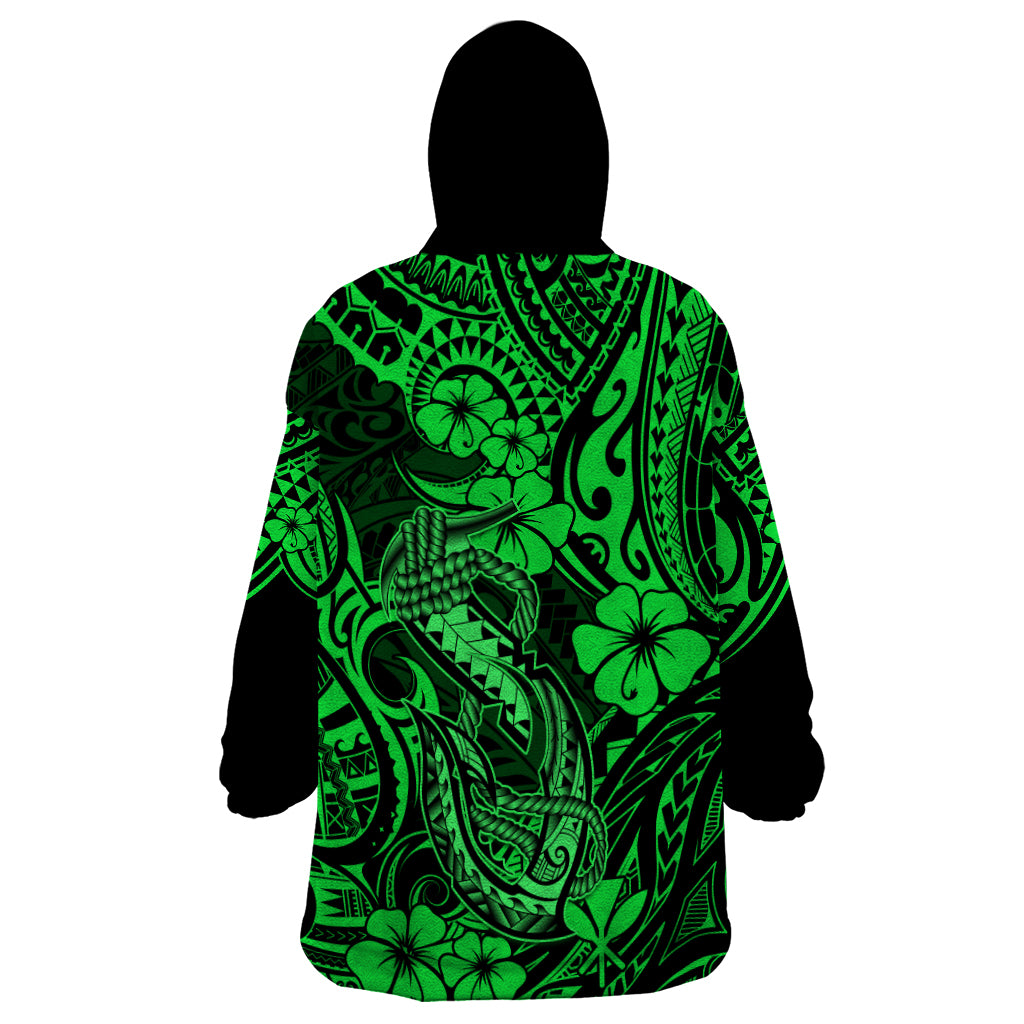 Hawaii Fish Hook Wearable Blanket Hoodie Polynesian Pattern Green Version LT01 - Polynesian Pride