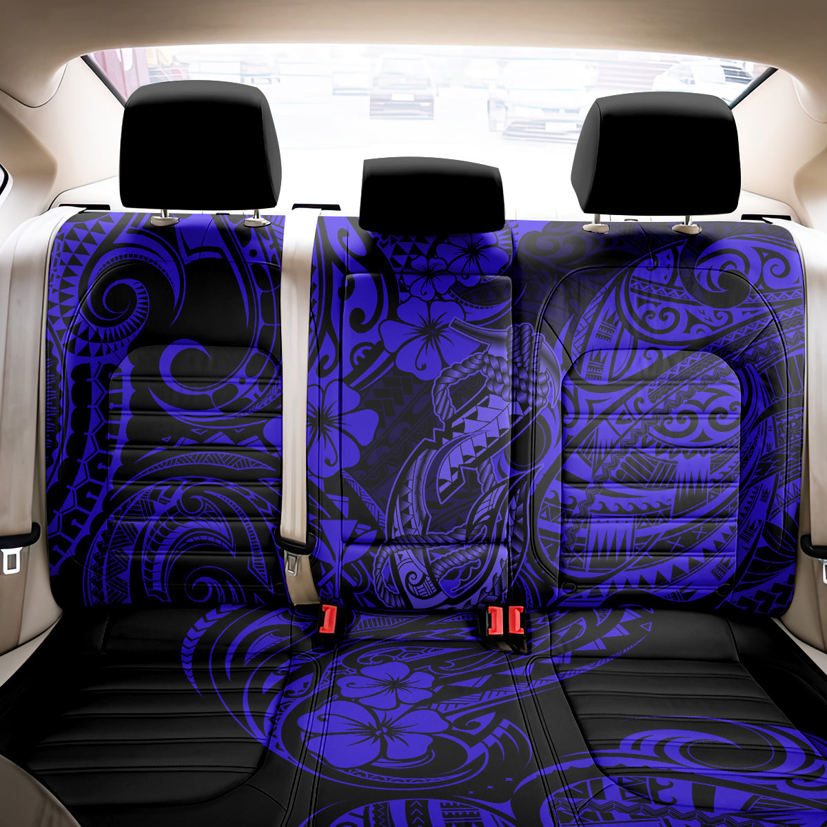 Hawaii Fish Hook Back Car Seat Cover Polynesian Pattern Navy Blue Version LT01 - Polynesian Pride