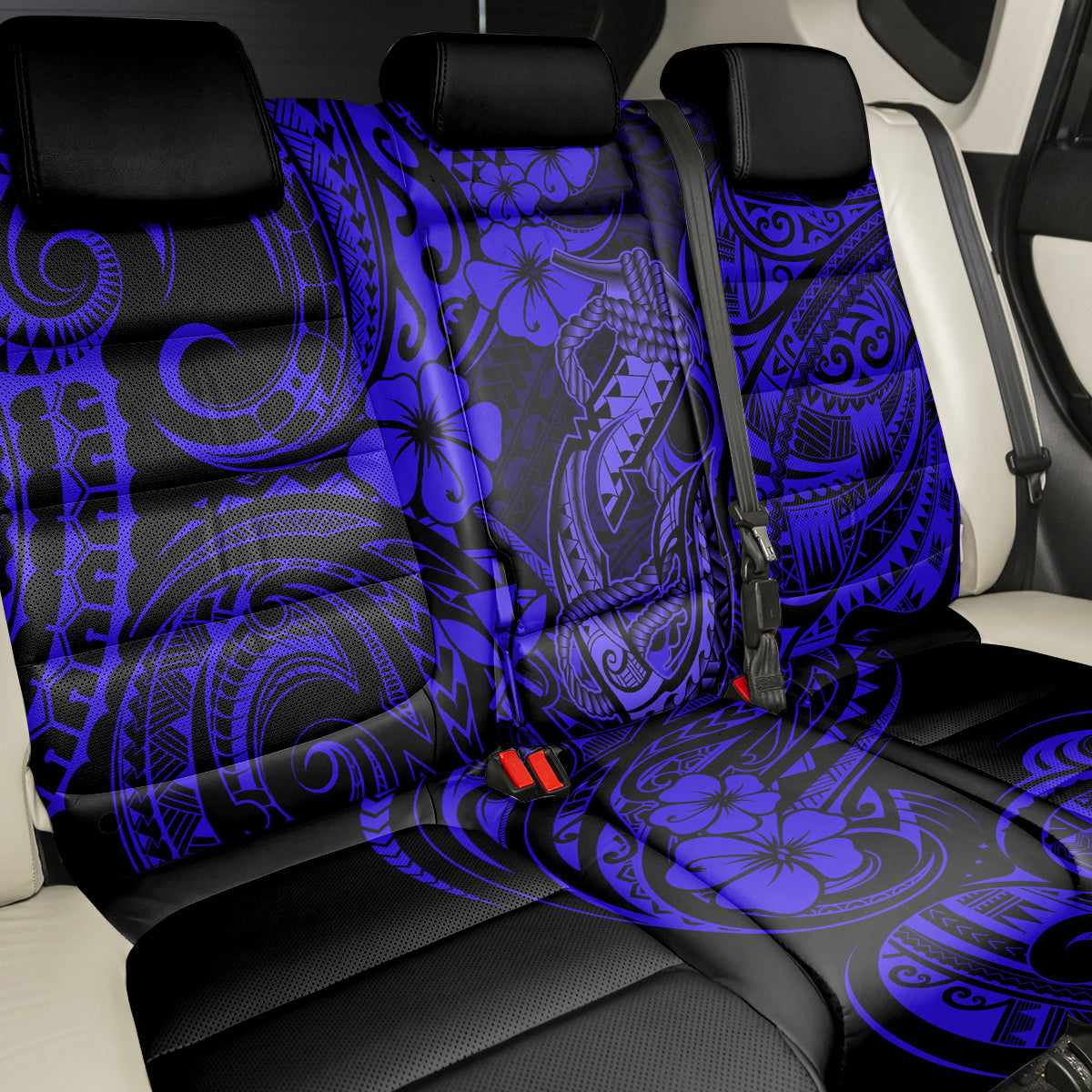 Hawaii Fish Hook Back Car Seat Cover Polynesian Pattern Navy Blue Version LT01 - Polynesian Pride