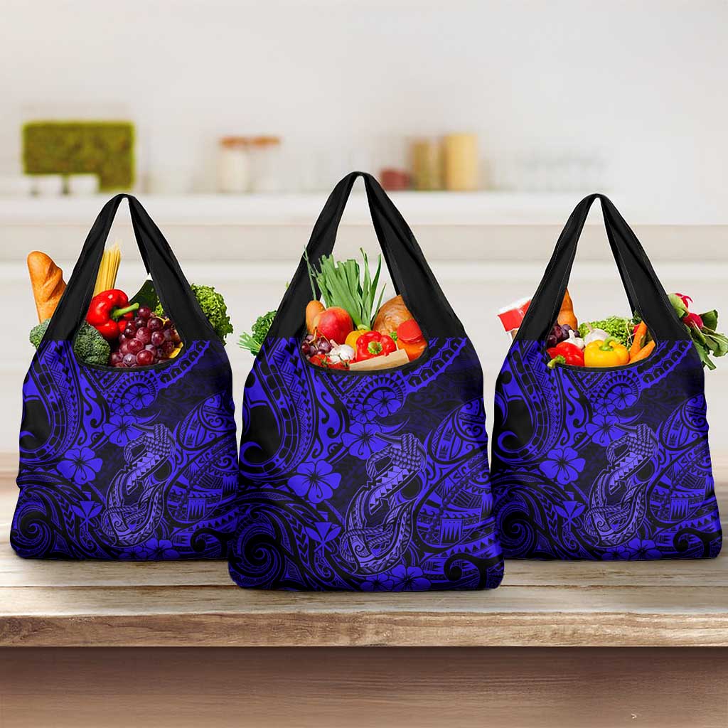 Hawaii Fish Hook Grocery Bag Polynesian Pattern Navy Blue Version LT01 3-pack One Size Blue - Polynesian Pride