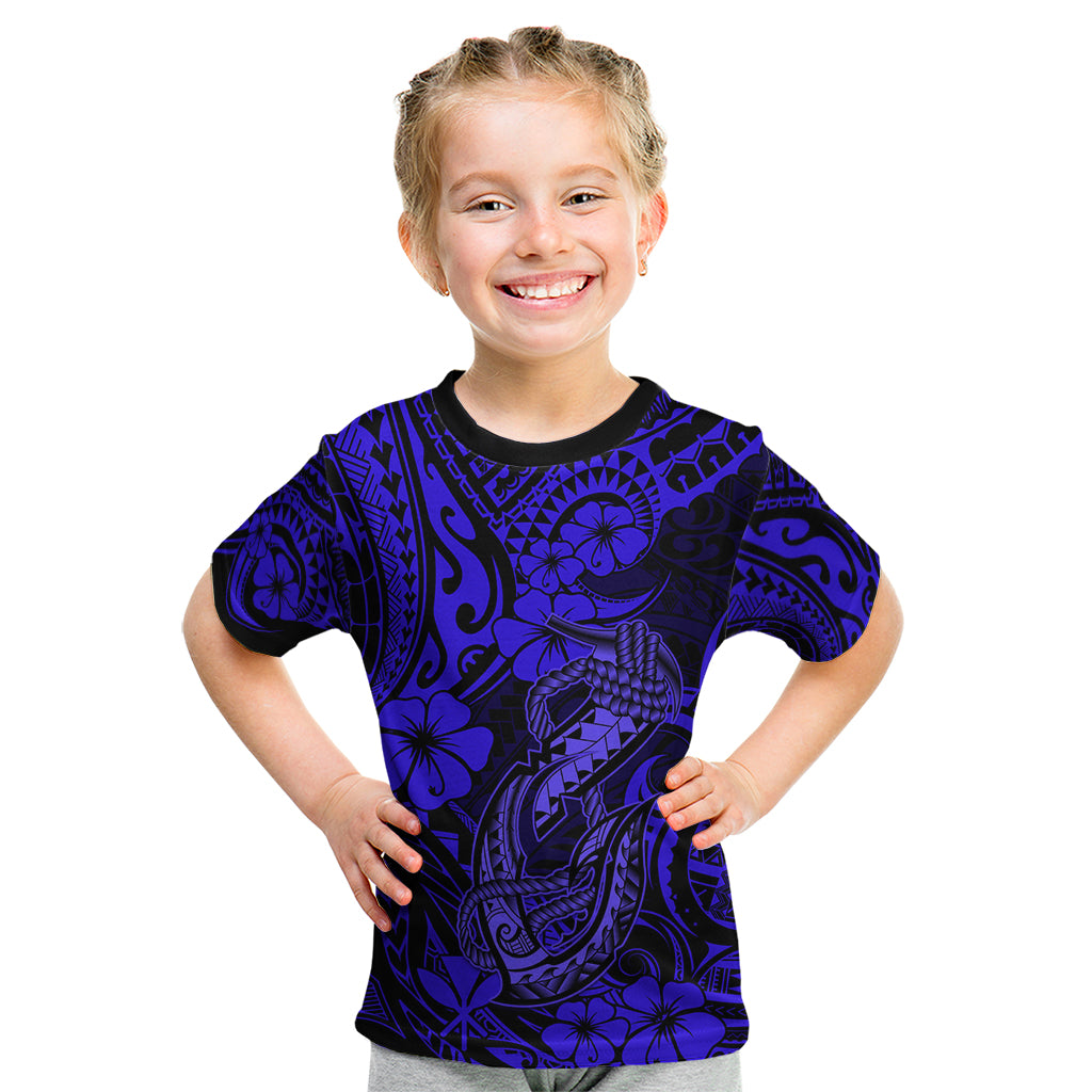 Hawaii Fish Hook Kid T Shirt Polynesian Pattern Navy Blue Version LT01 Blue - Polynesian Pride