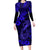 Hawaii Fish Hook Long Sleeve Bodycon Dress Polynesian Pattern Navy Blue Version LT01 Long Dress Blue - Polynesian Pride