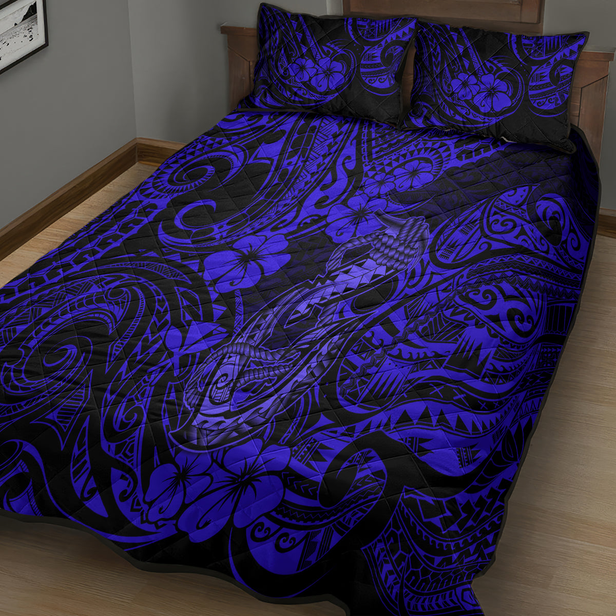 Hawaii Fish Hook Quilt Bed Set Polynesian Pattern Navy Blue Version LT01 - Polynesian Pride