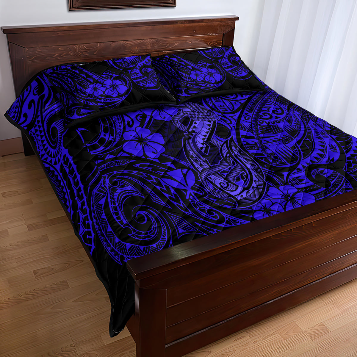 Hawaii Fish Hook Quilt Bed Set Polynesian Pattern Navy Blue Version LT01 - Polynesian Pride