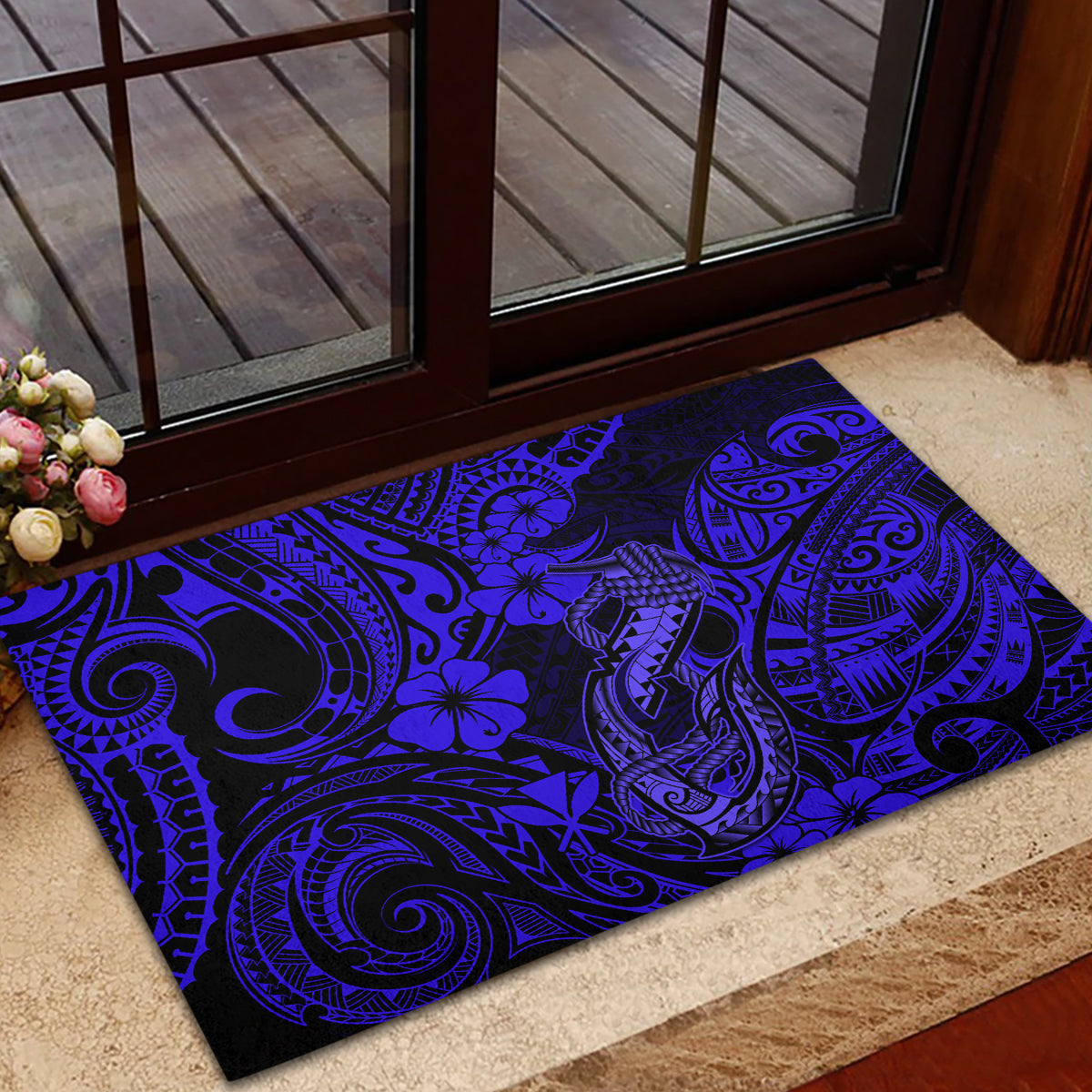 Hawaii Fish Hook Rubber Doormat Polynesian Pattern Navy Blue Version LT01 - Polynesian Pride