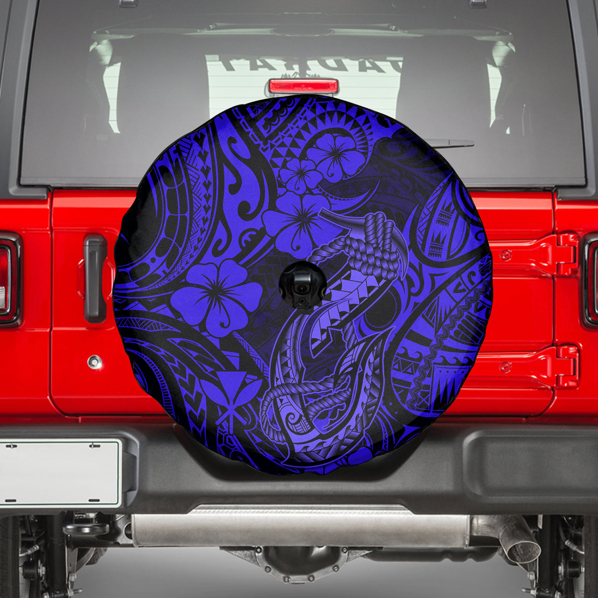 Hawaii Fish Hook Spare Tire Cover Polynesian Pattern Navy Blue Version LT01 - Polynesian Pride