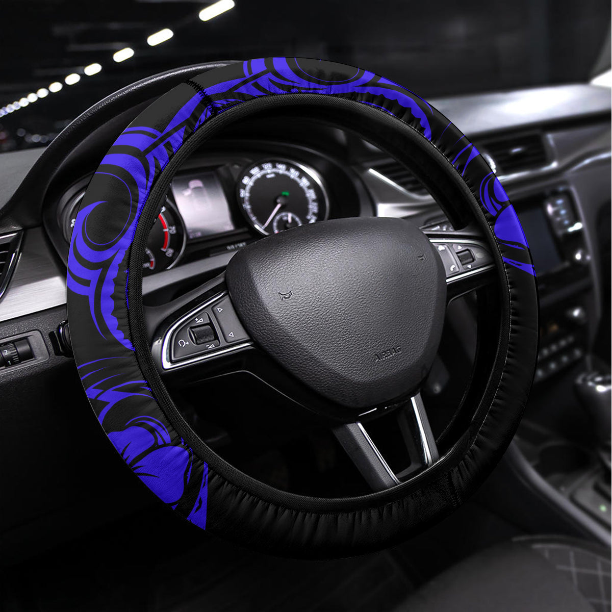 Hawaii Fish Hook Steering Wheel Cover Polynesian Pattern Navy Blue Version