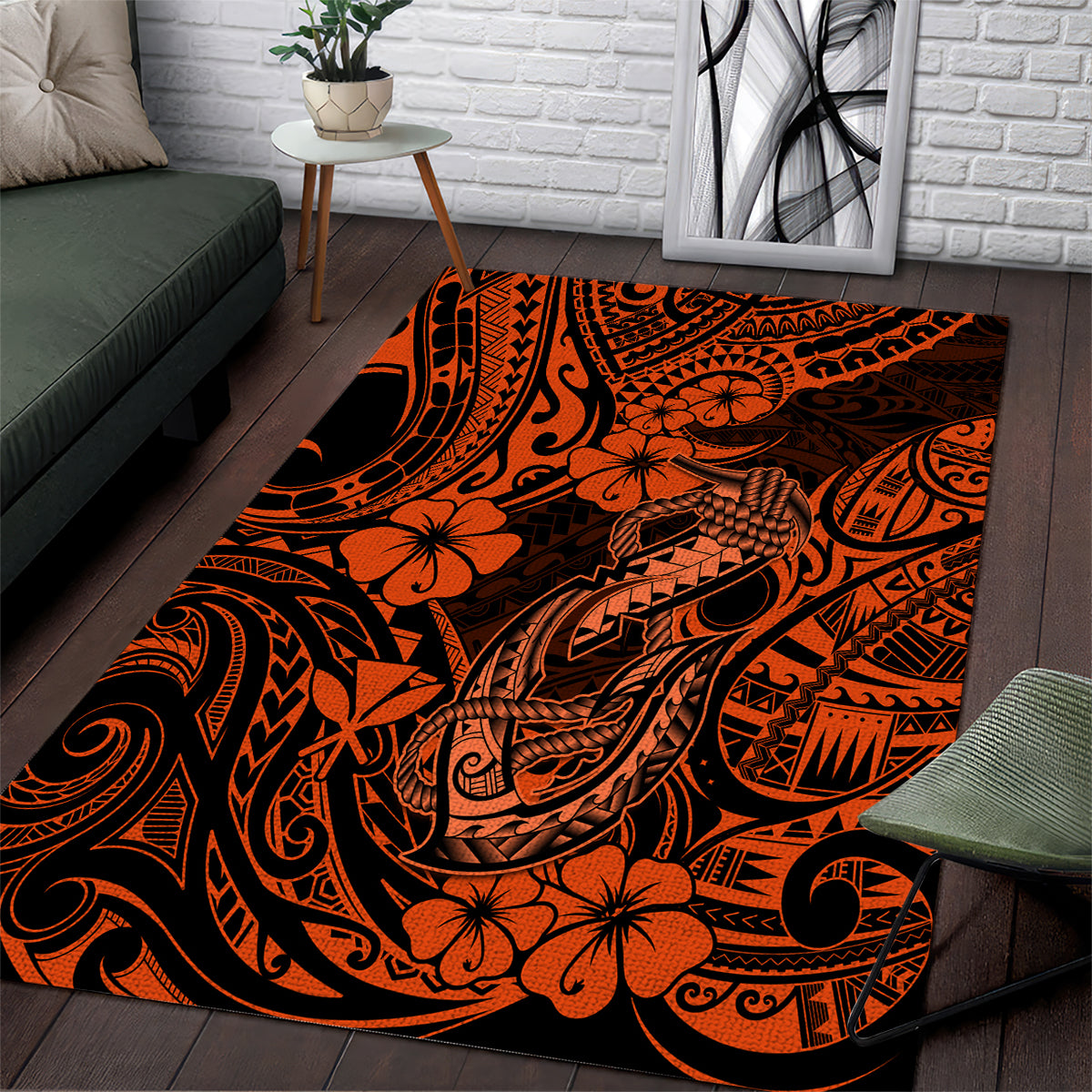 Hawaii Fish Hook Area Rug Polynesian Pattern Orange Version LT01 Orange - Polynesian Pride