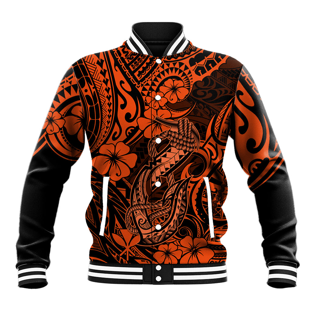 Hawaii Fish Hook Baseball Jacket Polynesian Pattern Orange Version LT01 Unisex Orange - Polynesian Pride