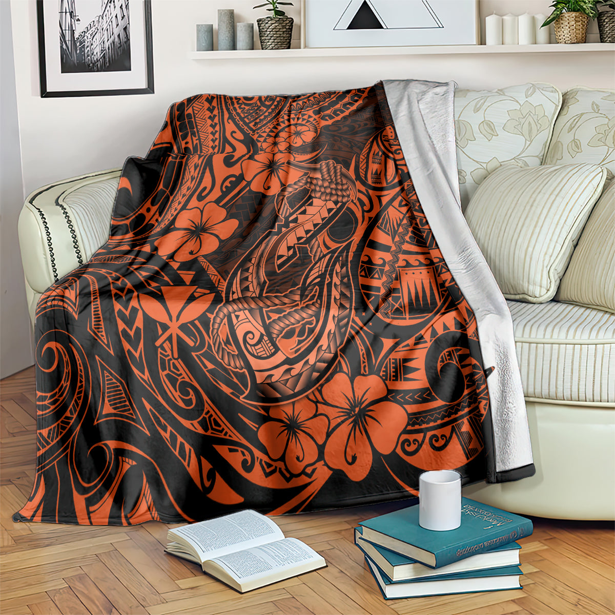 Hawaii Fish Hook Blanket Polynesian Pattern Orange Version LT01 Orange - Polynesian Pride