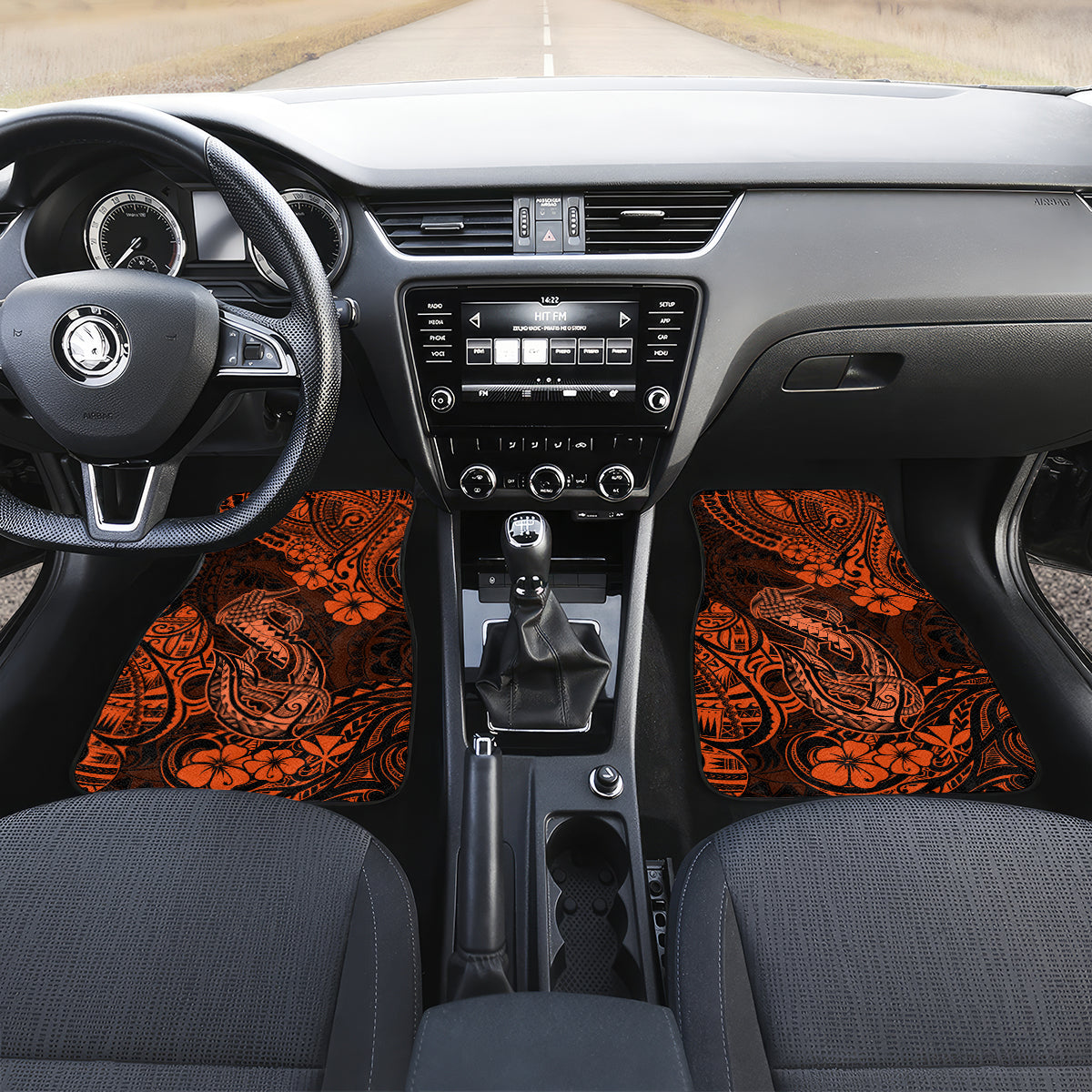 Hawaii Fish Hook Car Mats Polynesian Pattern Orange Version LT01 Set 2pcs - Front Orange - Polynesian Pride