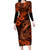 Hawaii Fish Hook Family Matching Long Sleeve Bodycon Dress and Hawaiian Shirt Polynesian Pattern Orange Version LT01 Mom's Dress Orange - Polynesian Pride