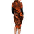 Hawaii Fish Hook Family Matching Long Sleeve Bodycon Dress and Hawaiian Shirt Polynesian Pattern Orange Version LT01 - Polynesian Pride