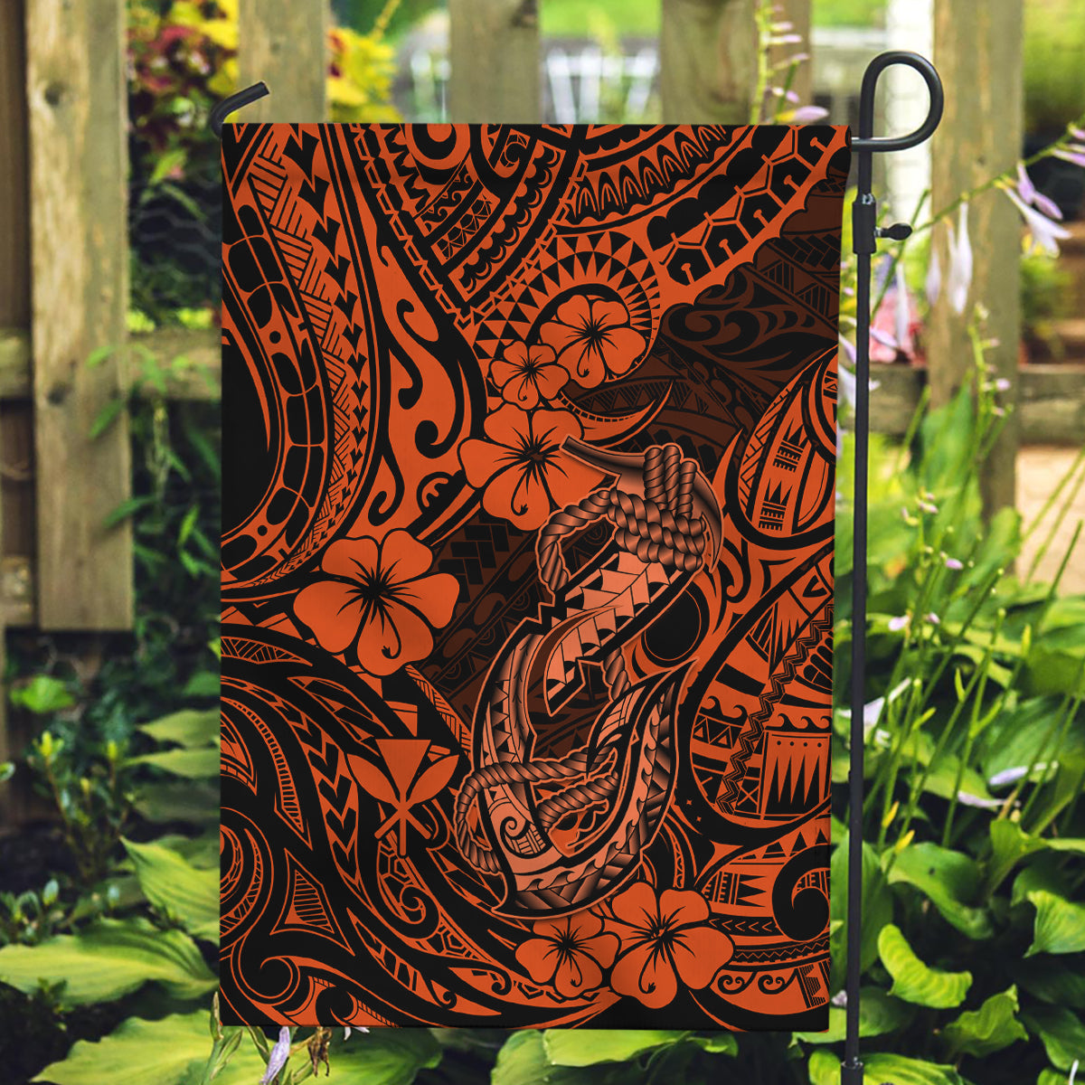Hawaii Fish Hook Garden Flag Polynesian Pattern Orange Version LT01 Garden Flag Orange - Polynesian Pride