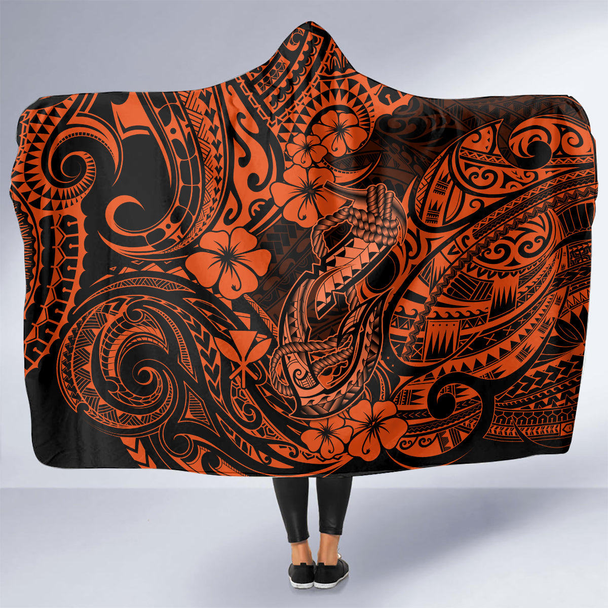 Hawaii Fish Hook Hooded Blanket Polynesian Pattern Orange Version LT01 - Polynesian Pride