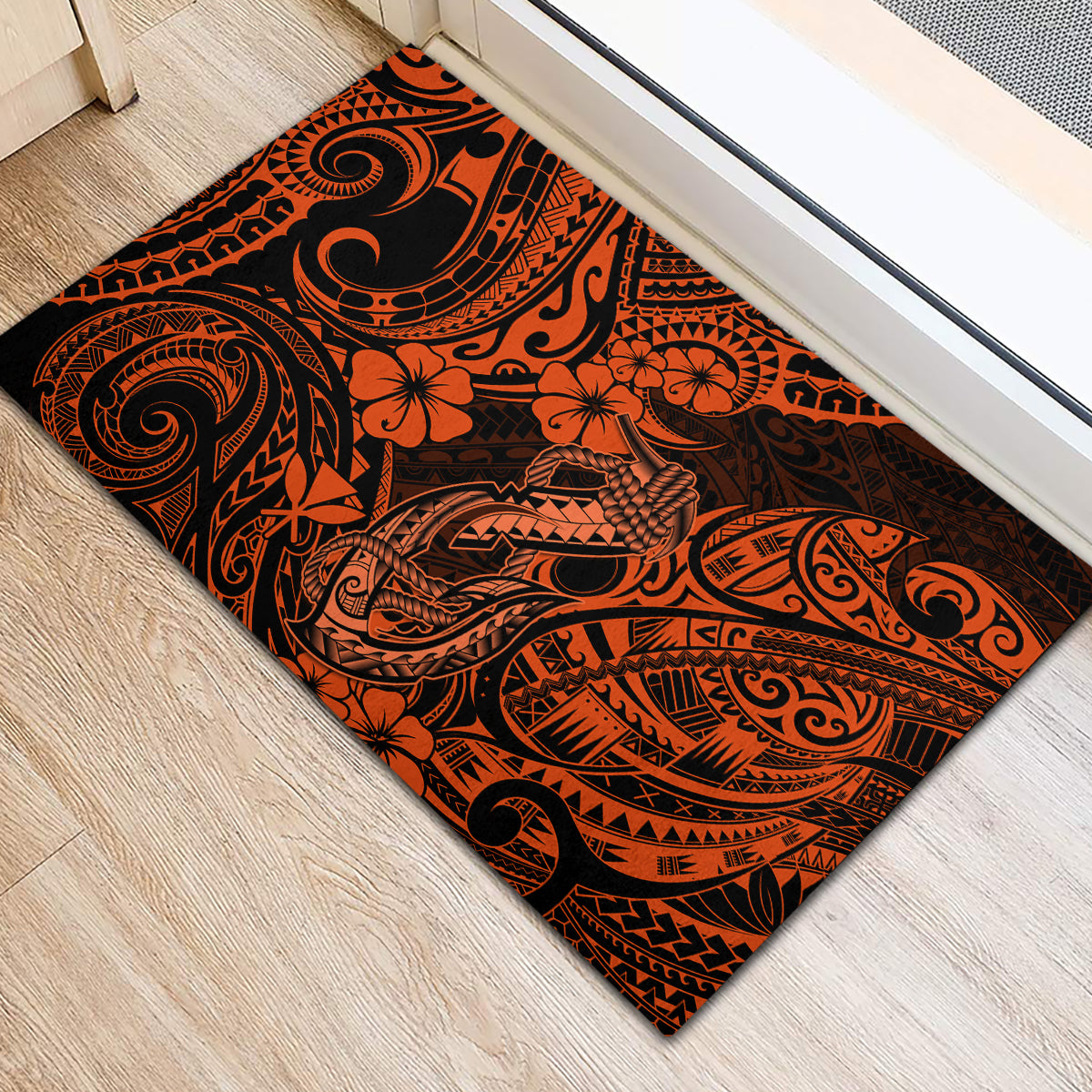 Hawaii Fish Hook Rubber Doormat Polynesian Pattern Orange Version LT01 - Polynesian Pride