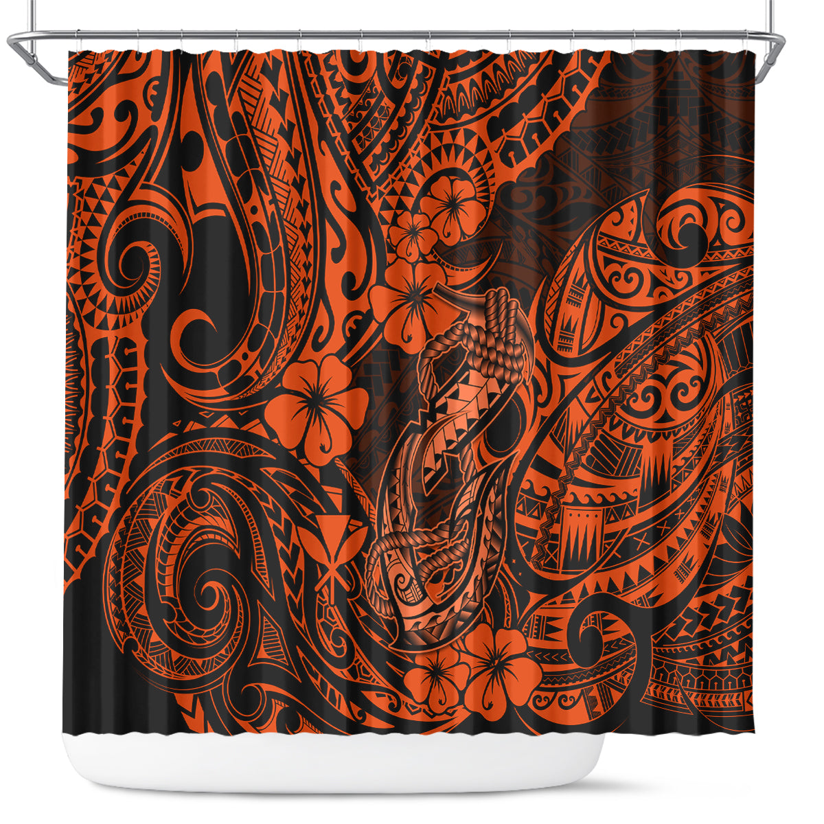 Hawaii Fish Hook Shower Curtain Polynesian Pattern Orange Version LT01 Orange - Polynesian Pride