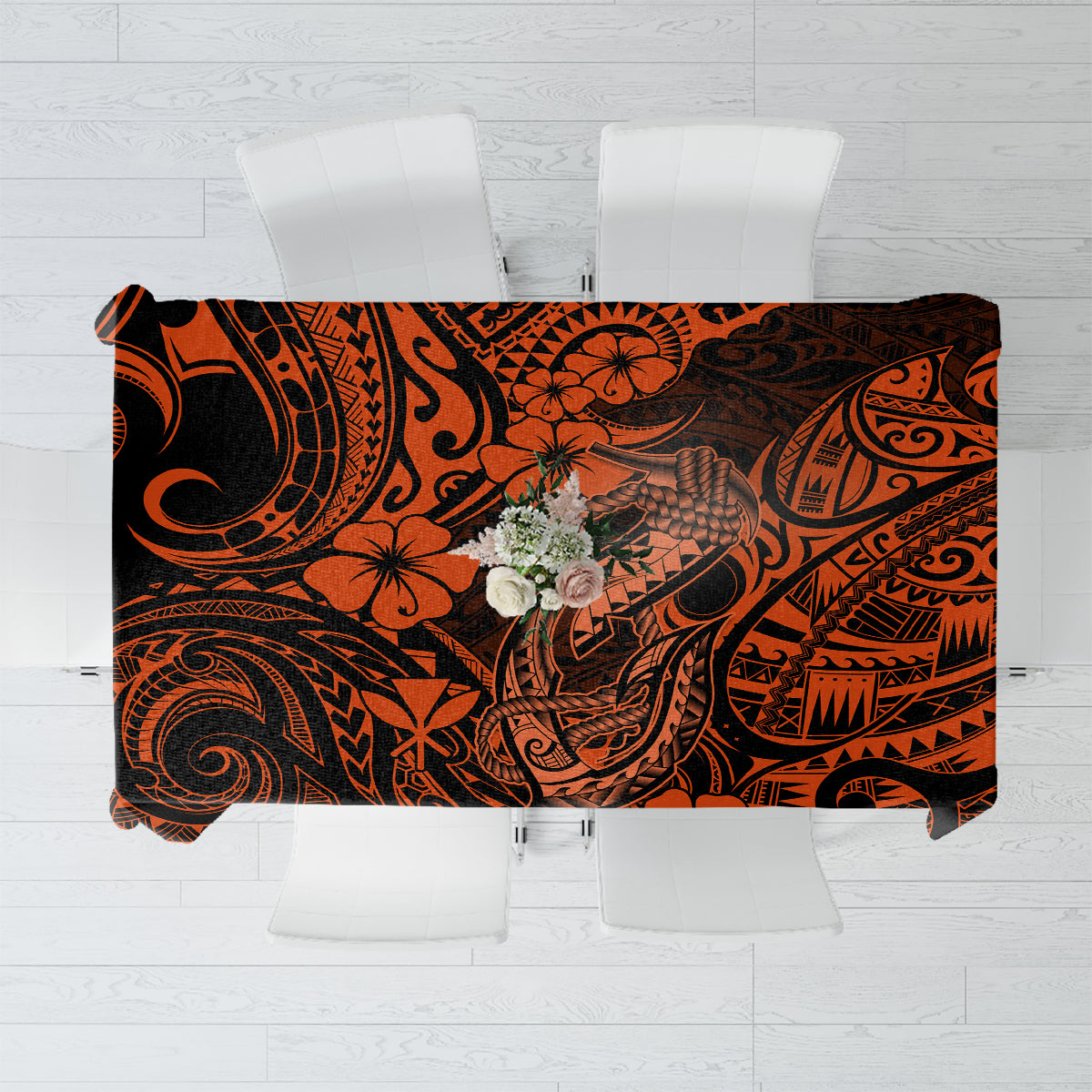 Hawaii Fish Hook Tablecloth Polynesian Pattern Orange Version LT01 Orange - Polynesian Pride