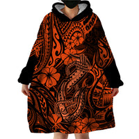 Hawaii Fish Hook Wearable Blanket Hoodie Polynesian Pattern Orange Version LT01 - Polynesian Pride