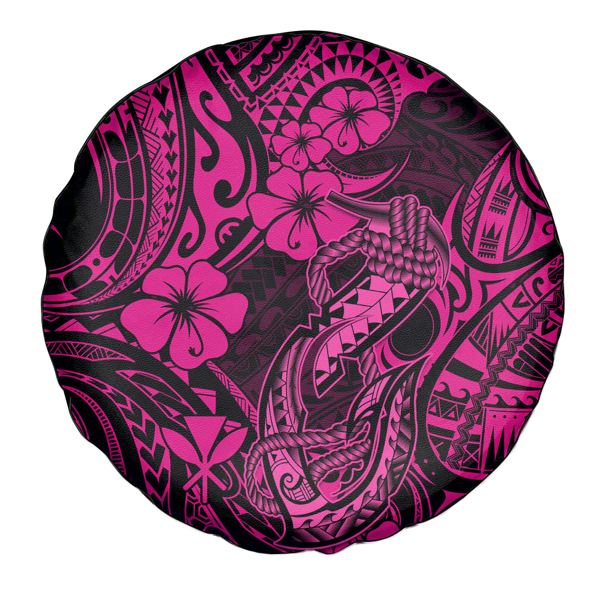 Hawaii Fish Hook Spare Tire Cover Hibiscus Hawaii Tribal Tattoo Pink Version LT01 Pink - Polynesian Pride