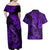 Hawaii Fish Hook Couples Matching Off Shoulder Maxi Dress and Hawaiian Shirt Hibiscus Hawaii Tribal Tattoo Purple Version LT01 - Polynesian Pride