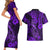 Hawaii Fish Hook Couples Matching Short Sleeve Bodycon Dress and Hawaiian Shirt Hibiscus Hawaii Tribal Tattoo Purple Version LT01 - Polynesian Pride