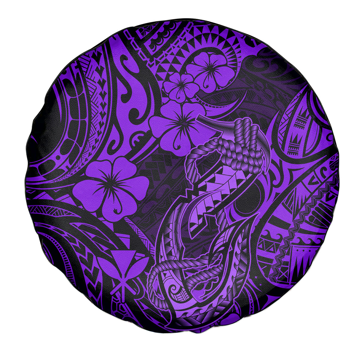 Hawaii Fish Hook Spare Tire Cover Hibiscus Hawaii Tribal Tattoo Purple Version LT01 Purple - Polynesian Pride