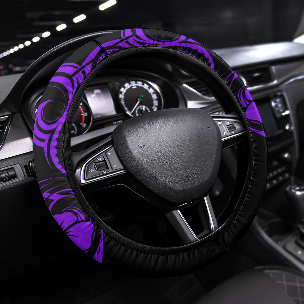 Hawaii Fish Hook Steering Wheel Cover Hibiscus Hawaii Tribal Tattoo Purple Version LT01 Universal Fit Purple - Polynesian Pride