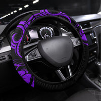 Hawaii Fish Hook Steering Wheel Cover Hibiscus Hawaii Tribal Tattoo Purple Version LT01 Universal Fit Purple - Polynesian Pride