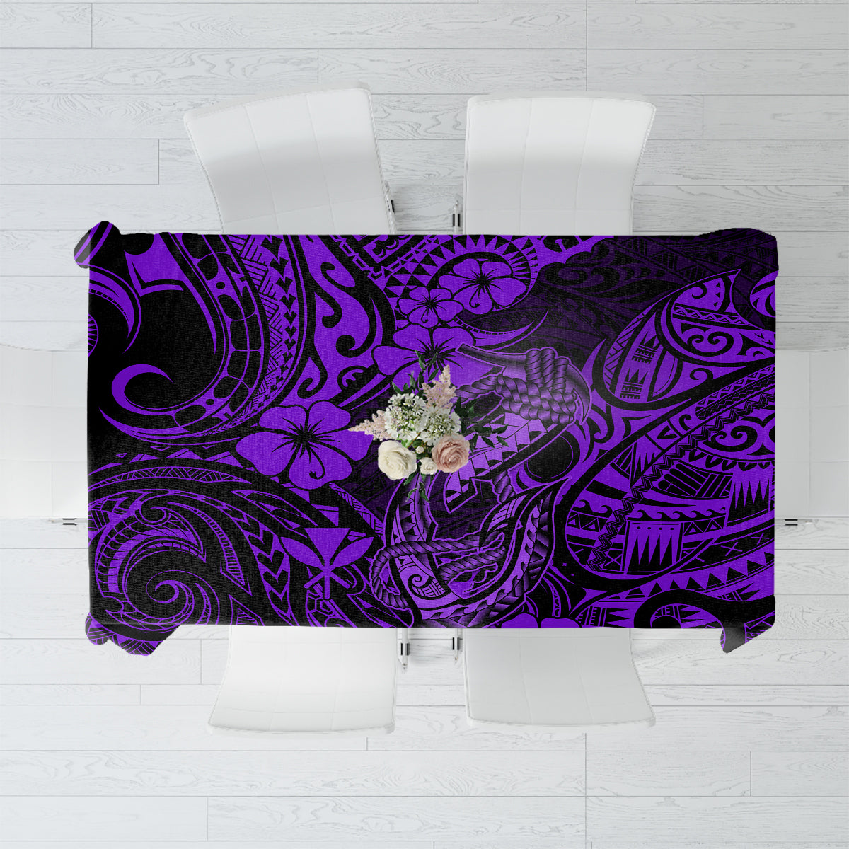 Hawaii Fish Hook Tablecloth Hibiscus Hawaii Tribal Tattoo Purple Version LT01 Purple - Polynesian Pride