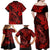 Hawaii Fish Hook Family Matching Off Shoulder Maxi Dress and Hawaiian Shirt Hibiscus Hawaii Tribal Tattoo Red Version LT01 - Polynesian Pride