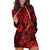 Hawaii Fish Hook Hoodie Dress Hibiscus Hawaii Tribal Tattoo Red Version LT01 Red - Polynesian Pride