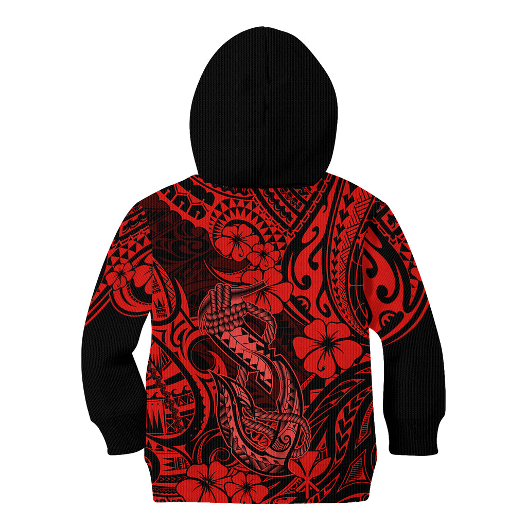Hawaii Fish Hook Kid Hoodie Hibiscus Hawaii Tribal Tattoo Red Version LT01 - Polynesian Pride