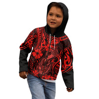 Hawaii Fish Hook Kid Hoodie Hibiscus Hawaii Tribal Tattoo Red Version LT01 - Polynesian Pride